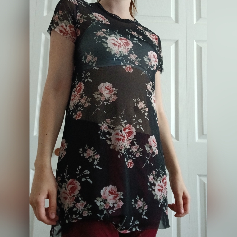Floral Sheer Black Swimsuit Cover
